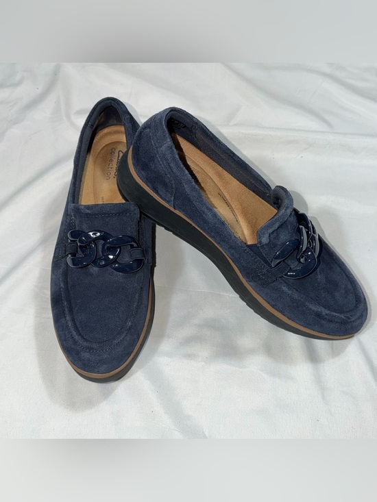 Clarks Shoes - Clarks Zylah May Navy Suede Chain Platform Loafers Women’s 9.5M